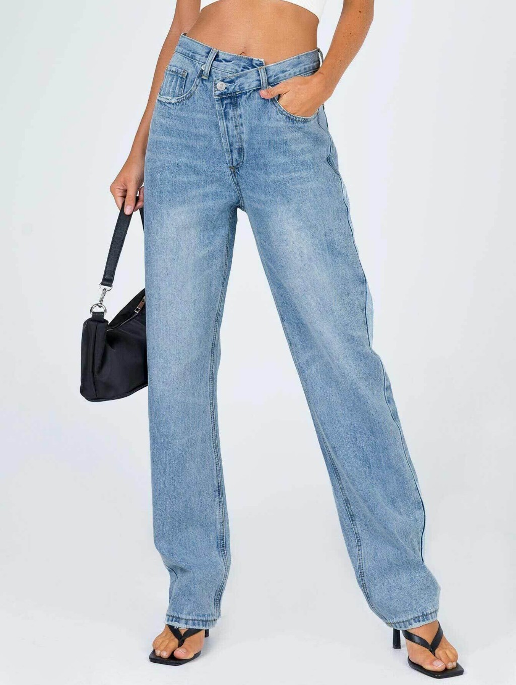 Princess Polly Holly Asymmetric Light Blue Straight Jeans